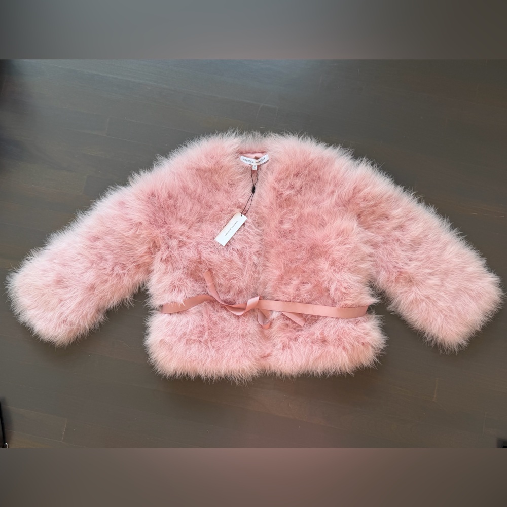 Rebecca Minkoff Harper feather jacket pale mauve size medium NEW WITH TAG